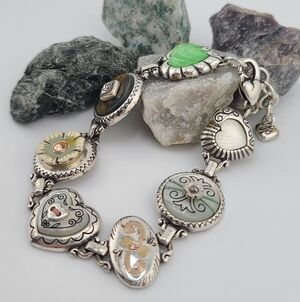 $82 Brighton "Stitch In Time" Crystal & Resin Heart & Flower Buttons Bracelet!